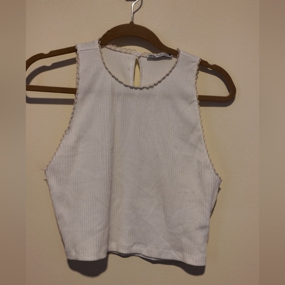 ZARA White High Neck Ribbed Crop Tank Top - Size L - Lagonlook Summer Fairy - Picture 2 of 14